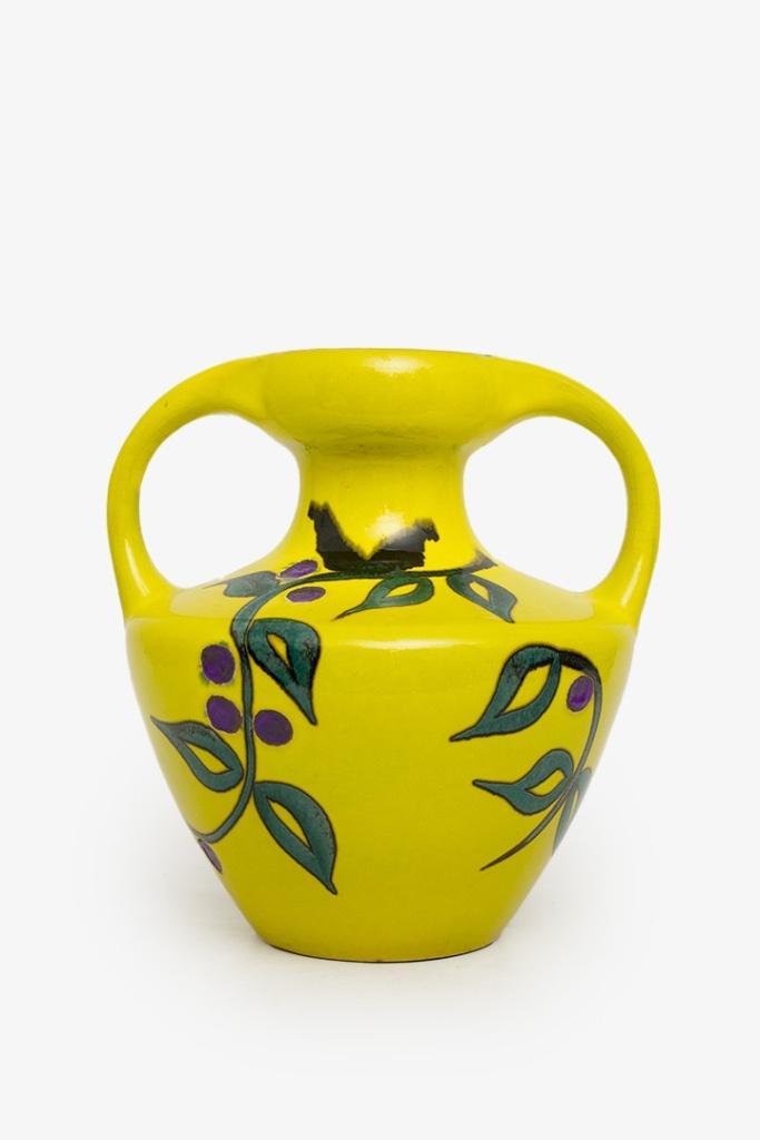 Gele Marei keramiek amphora vaas 60s/ 70s met planten decor, Antiek en Kunst, Antiek | Vazen, Ophalen