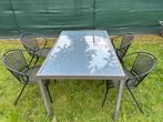 Tuin tafel met ijzer stoelen, Huis en Inrichting, Tafels | Sidetables, Ophalen of Verzenden, Zo goed als nieuw, 25 tot 50 cm, Rechthoekig