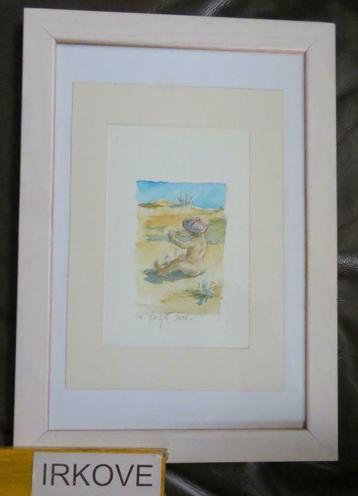 SPELEND JONGETJE * Kleine Aquarel in Lijst *  beschikbaar voor biedingen