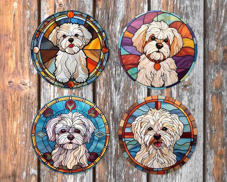 Maltezer Glas in Lood onderzetters met houder rond, Huis en Inrichting, Woonaccessoires | Onderzetters, Nieuw, Glas of Kopje, Ophalen of Verzenden