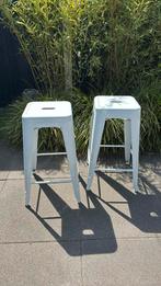 Metalen Bar krukken 2 stuks kleur wit Tolix Style, Met voetsteun, 60 tot 90 cm, Ophalen of Verzenden, Zo goed als nieuw