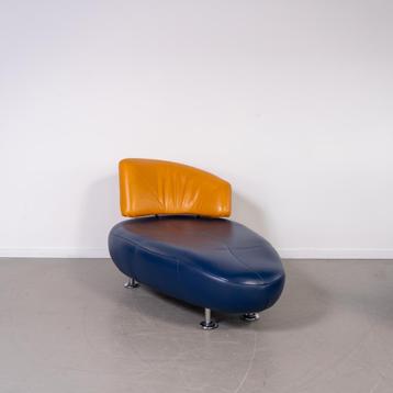 1x Leolux Kikko Chaise Longue Blauw/Geel Leer - Chroom beschikbaar voor biedingen