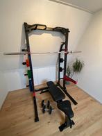 Squat-/Fitness Rack incl. Bench/gewichten/halter/Dumbells, Ophalen, Zo goed als nieuw, Fitnessbank