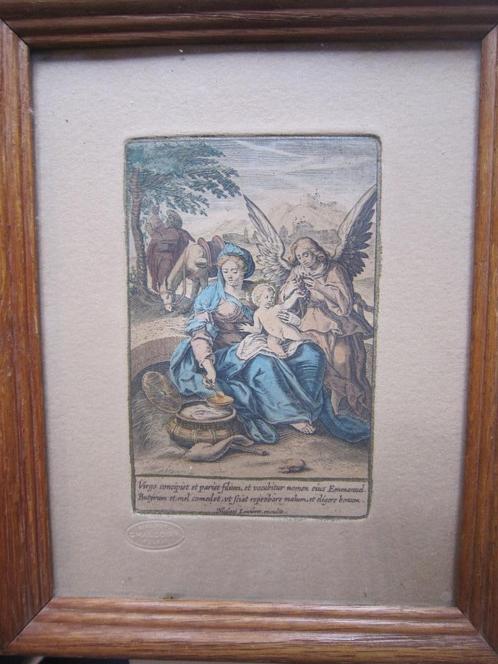 Zeer Byz 17e Eeuwse Kleur ets, Maria/ Gabriel in Egypte, Antiek en Kunst, Antiek | Religie, Ophalen