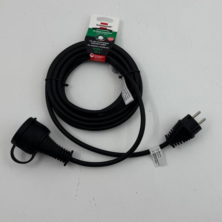 Brennenstuhl Kwaliteits rubber verlengkabel IP44 5m zwart |, Doe-het-zelf en Verbouw, Elektra en Kabels, Nieuw, Kabel of Snoer