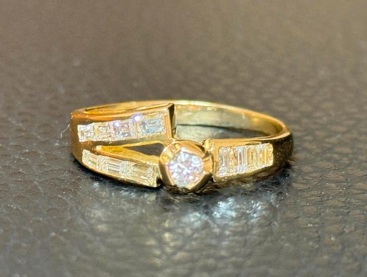 18K gouden ring met natuurlijke diamant 0.87ct, certificaat!, Sieraden, Tassen en Uiterlijk, Ringen, Dame, 19 tot 20, Goud, Goud