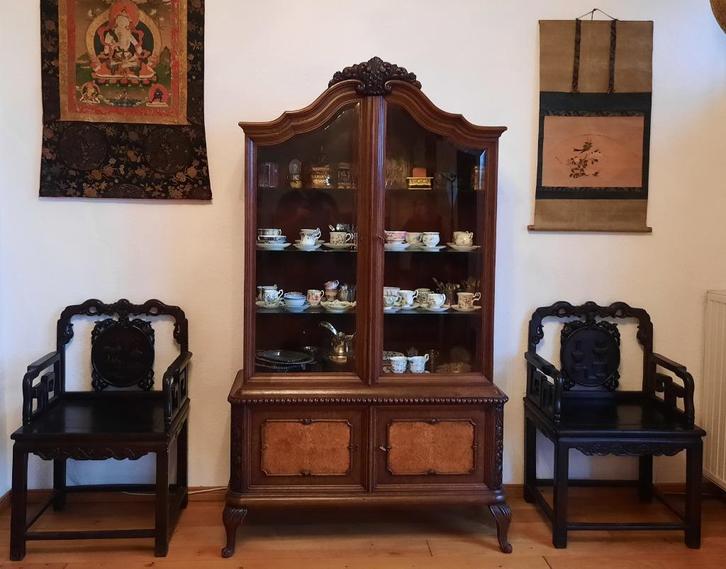 Vitrinekast facet geslepen glas 1900-1940, Huis en Inrichting, Kasten | Vitrinekasten, Gebruikt, 200 cm of meer, 100 tot 150 cm