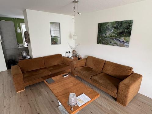 Stoffen 3 zits bankstel (2 stuks), Huis en Inrichting, Banken | Bankstellen, Gebruikt, Rechte bank, Driepersoons, 200 tot 250 cm