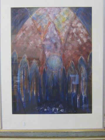 Aquarel - Kerkinterieur - monogram M beschikbaar voor biedingen
