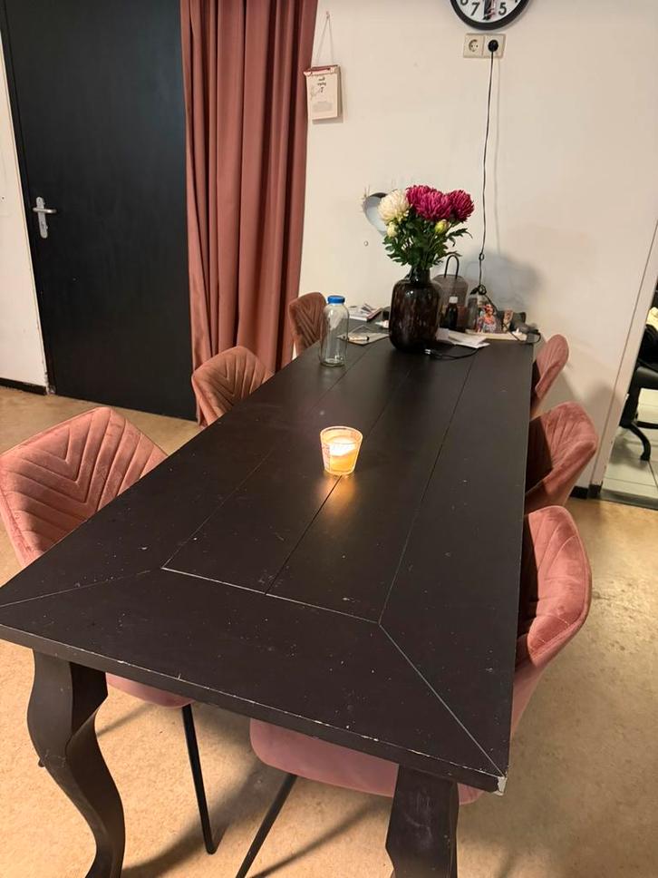 Zwarte eettafel + 6 stoelen riverdale, Huis en Inrichting, Complete eetkamers, Zo goed als nieuw, 4 tot 6 stoelen, Ophalen