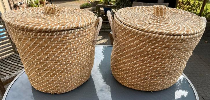 2 Zeegras Manden met Deksel en handvaten - Ophalen!, Huis en Inrichting, Woonaccessoires | Schalen en Manden, Zo goed als nieuw