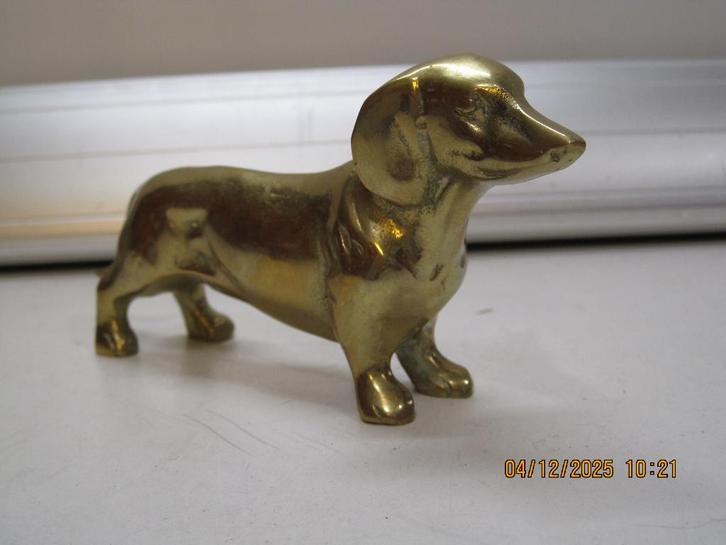 messing teckel 16 cm lang hond (365), Verzamelen, Beelden en Beeldjes, Gebruikt, Dier, Ophalen of Verzenden