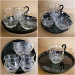 Oud, vintage set met bewerkt glas, melk en suiker, Ophalen