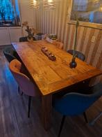 Teak houten eettafel. 6 kuipstoeltjes, Huis en Inrichting, Ophalen, 75 cm of meer, Teakhout, Zo goed als nieuw