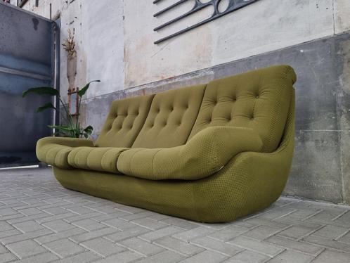 Jaren 70 Retro Groene Design Bank | Vintage 3-Zits Sofa A, Huis en Inrichting, Banken | Bankstellen, Gebruikt, Rechte bank, Driepersoons