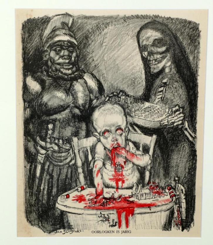 Johannes C B (Jan) Sluijters(1881) Lithografie"Oorlogken"Ges, Antiek en Kunst, Kunst | Litho's en Zeefdrukken, Ophalen of Verzenden