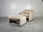 Italiaanse Cassina Maralunga fauteuil met voetenbank, Huis en Inrichting, Gebruikt, Ophalen of Verzenden, 50 tot 75 cm, Leer