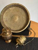 Vintage/Boho; koperen pot, schaal/dienblad en wierookhouder, Ophalen of Verzenden