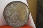 Antiek vintage Japans brons bronzen bord aap bamboe, Ophalen