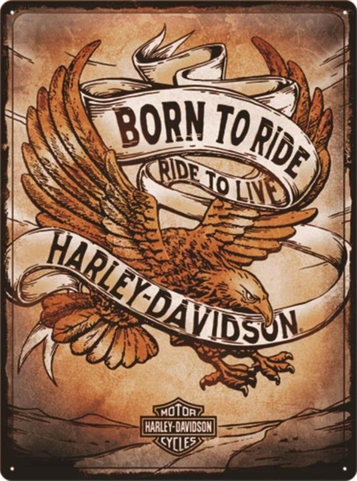 Harley Davidson born to ride relief reclamebord van metaal, Verzamelen, Merken en Reclamevoorwerpen, Nieuw, Reclamebord, Verzenden