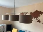 Hanglamp Eettafel - 3 Lichts taupe/bruine lampenkappen, Ophalen, Zo goed als nieuw, Metaal, Minder dan 50 cm