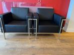 4x Design fauteuils zwart kunstleer met RVS frame, Ophalen, Zo goed als nieuw, Minder dan 75 cm, 50 tot 75 cm