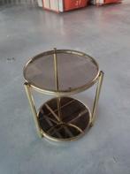 Vintage Gouden Bijzettafel, Ophalen, Rond, Metaal of Aluminium, Minder dan 55 cm