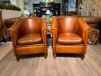 2 x Vintage schapenleren clubfauteuils Cognac chesterfield, Huis en Inrichting, Fauteuils, Ophalen of Verzenden, Gebruikt, 75 tot 100 cm