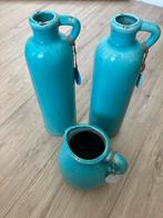 Turquoise vazen set - 3 stuks, Huis en Inrichting, Woonaccessoires | Vazen, Ophalen, Blauw, Aardewerk of Porselein, Zo goed als nieuw