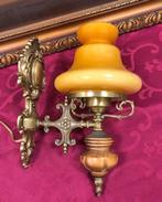 Wandlamp antiek barok koper, wand lamp / olielamp kap goud, Glas, Antiek / klassiek, Verzenden