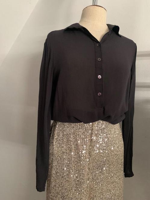 Massimo Dutti Blouse met lange mouw zwart S/36, Kleding | Dames, Blouses en Tunieken, Zo goed als nieuw, Maat 36 (S), Zwart, Verzenden