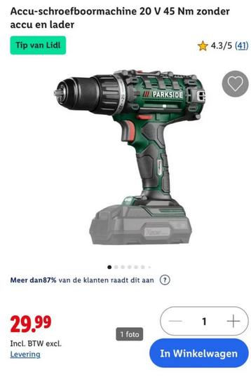 Accu-schroefboormachine 20 V 45 Nm zonder accu en lader beschikbaar voor biedingen