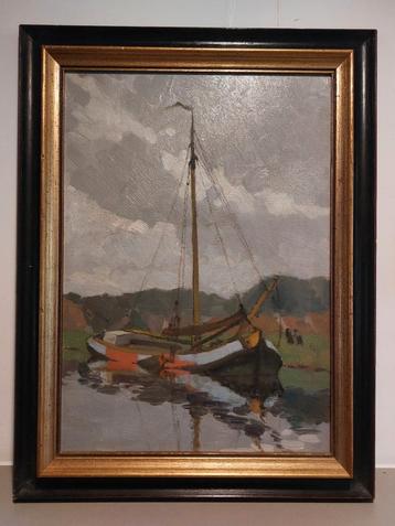 Johan Ates Botter aan de kade olieverf op board 36x47 beschikbaar voor biedingen