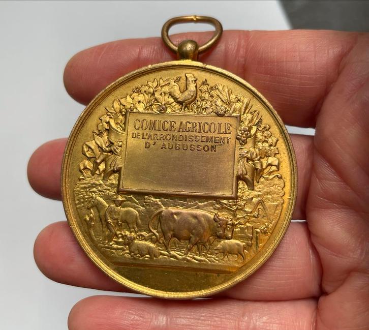 Vergulde Franse medaille van de Comice Agricole, Postzegels en Munten, Penningen en Medailles, Overige materialen, Ophalen of Verzenden