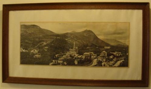 Lourdes prent fraai in lijst eiken Vue panoramique Basilique, Verzamelen, Religie, Gebruikt, Christendom | Katholiek, Kaart of Prent