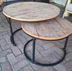 Robuuste landelijke stijl salontafels teakhout, Ophalen, 50 tot 100 cm, 50 tot 100 cm, Zo goed als nieuw