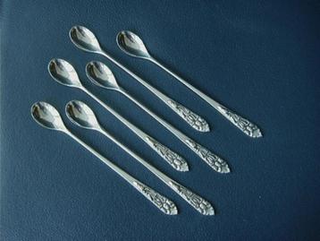 Zes lange zilveren ijslepels, sorbetlepels, Indonesië beschikbaar voor biedingen