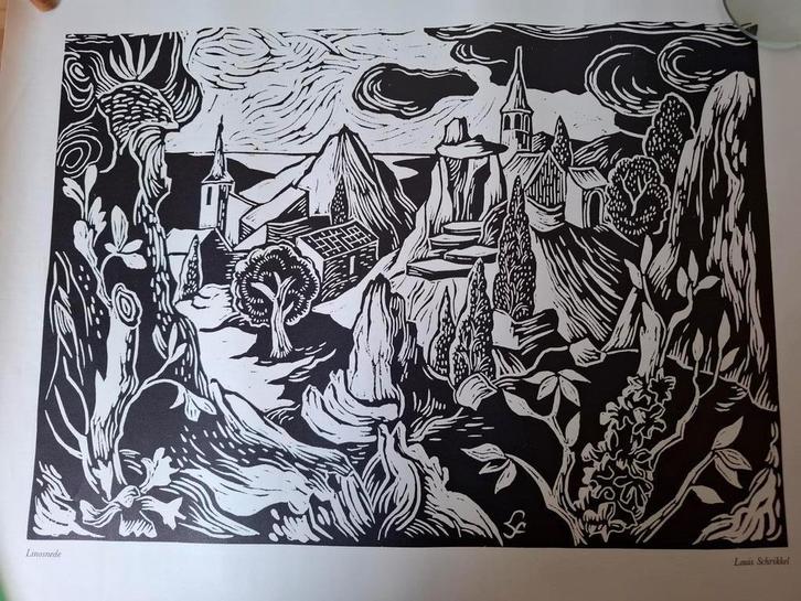 Linosnede van Louis Schrikkel, Antiek en Kunst, Kunst | Etsen en Gravures, Ophalen