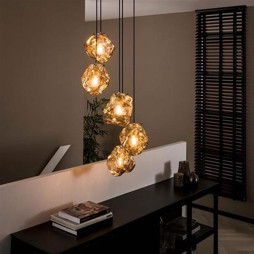 BelaLuz  Hanglamp - Chrome glas - 5 lichts getrapt, Huis en Inrichting, Lampen | Hanglampen, Nieuw, Glas, Ophalen of Verzenden