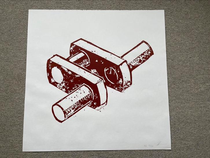 Atelier Van Lieshout houtdruk, Antiek en Kunst, Kunst | Litho's en Zeefdrukken, Ophalen of Verzenden