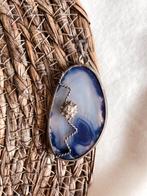 Prachtige zilveren hanger met blauwe agaat edelsteen, Ophalen of Verzenden, Gebruikt