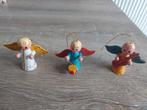 3 vintage houten kerstboomhangers muziek engeltjes kerst, Ophalen of Verzenden, Gebruikt