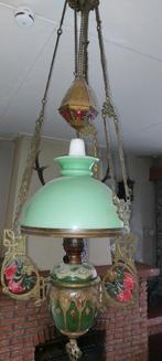 Antieke Hang Olielamp met Groene Kap, Ophalen