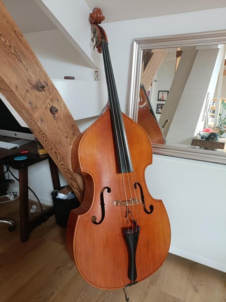 Duitse Contrabas Jaren 50, Muziek en Instrumenten, Snaarinstrumenten | Gitaren | Bas, Gebruikt, Semi-akoestisch, Fretloos, Ophalen