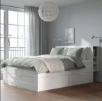 BRIMNES Bed IKEA 140 X 200, met opbergruimte op bedeindr, Huis en Inrichting, Slaapkamer | Bedden, Ophalen, Wit, Tweepersoons