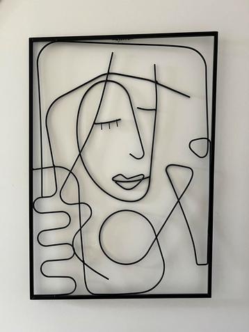 Wanddecoratie gezicht zwart metaaldraad beschikbaar voor biedingen