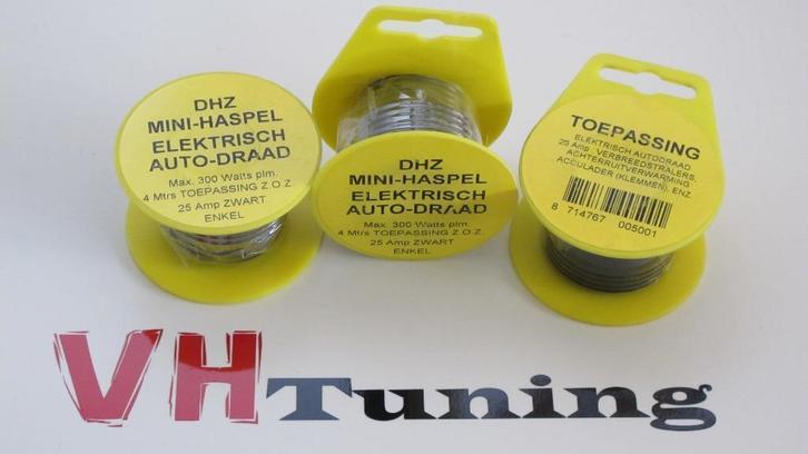 DHZ mini-haspel elektrisch auto draad 4 Meter 25Amp zwart, Auto diversen, Tuning en Styling, Ophalen of Verzenden