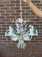 Mooie Franse brocante kroonluchter met bloemen, Huis en Inrichting, Ophalen of Verzenden, Zo goed als nieuw, Metaal