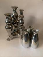 Zilverkleurige Kandelaren ( zeer design achtig )., Ophalen of Verzenden, Zo goed als nieuw, Metaal, Kandelaar