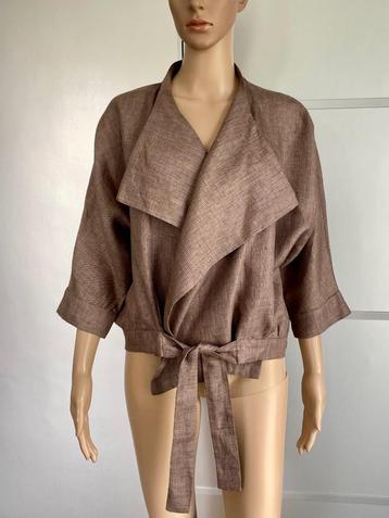 H439 Nieuw: Didi maat S=36 linnen jasje colbert blazer bruin beschikbaar voor biedingen